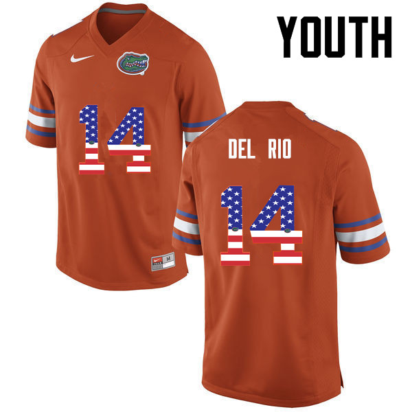 Youth Florida Gators #14 Luke Del Rio College Football USA Flag Fashion Jerseys-Orange - Click Image to Close